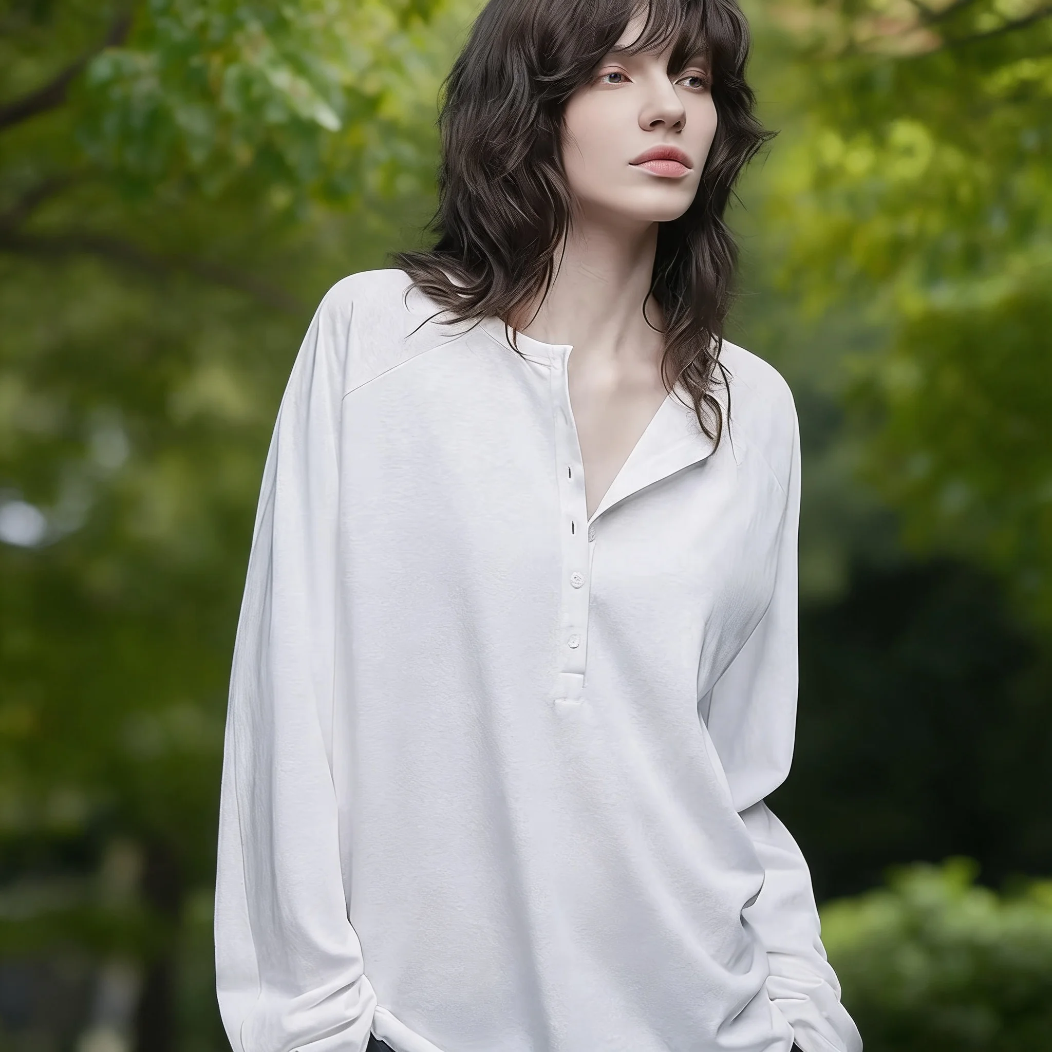 Henley Neck Long Sleeve Top Regular Fit Casual with Raglan Sleeve Bound Edge Mid Length Daily Wear Spring Women T Shirts