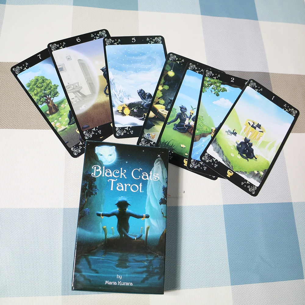 Black Cats Divination Tarot Deck Cards for Beginners Full Spanish Tarot French Italian English and German PDF Guide Board Game