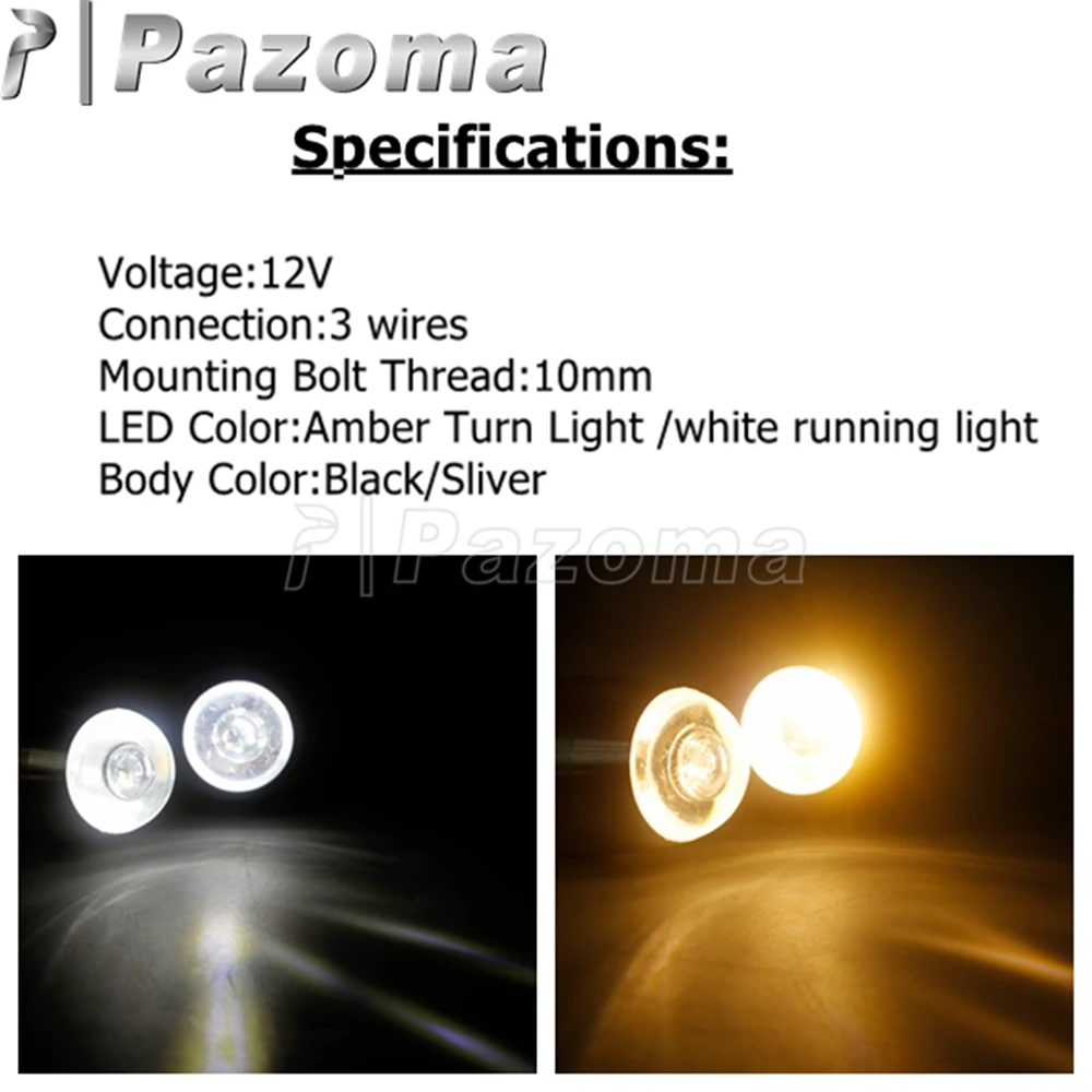 12V Motorcycle Retro LED Bullet Turn Signal Lights For Chopper Cafe Racer 10MM Amber Blinker Indicator Lamp White Runninng Light