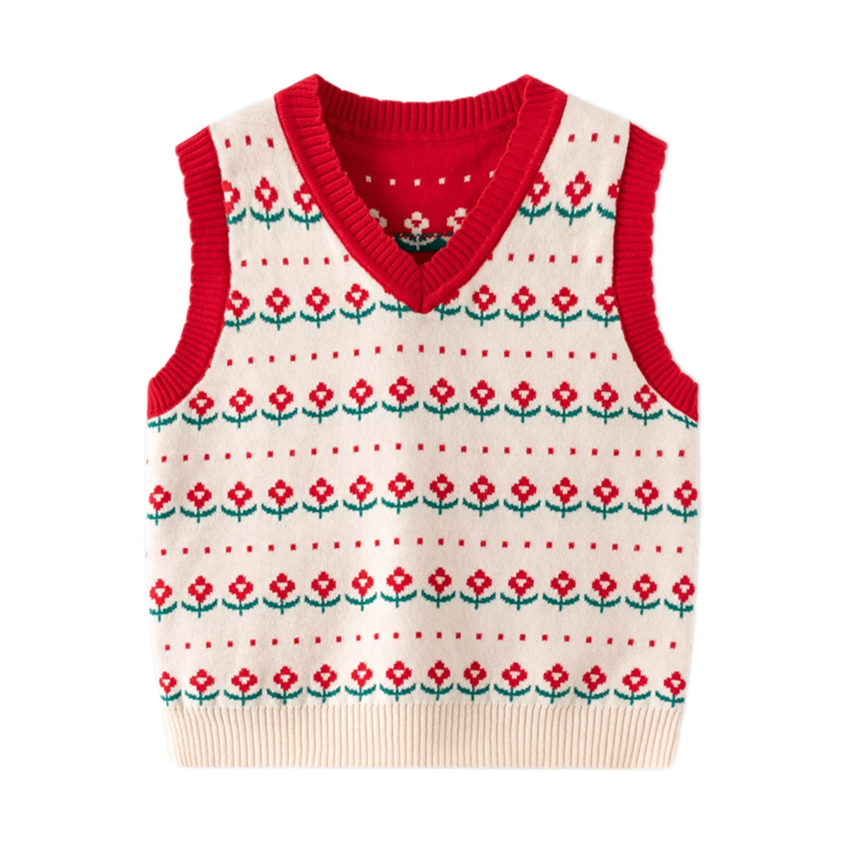 

OVTRB Kids Flower Sweater Vest Girls Autumn Winter Clothes Knitted V Neck Sleeveless Pullover Christmas Sweater Vest 2-7Y