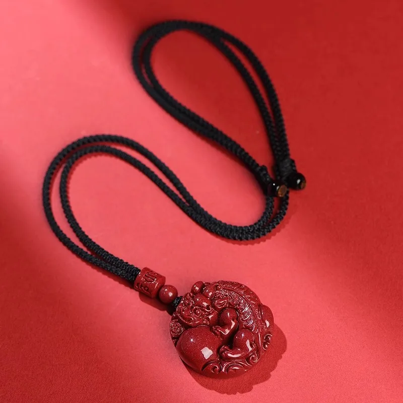 Cinnabar PI Xiu Wealth Good Lucky Pendant Men's and Women's Necklace Amulet Safe Pendant Purple Gold Sand Circle Money Jewelry