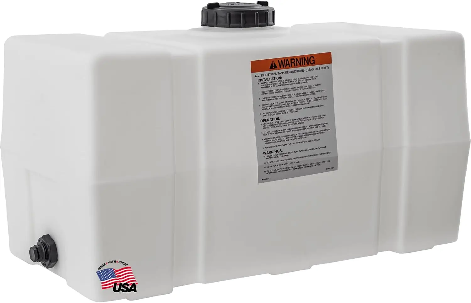 82123919 Horizontal Square Reservoir Water Tank, 50 gallon, Made In The USA, Poly Tank For Water and Non-Flammable Liquids, Rust