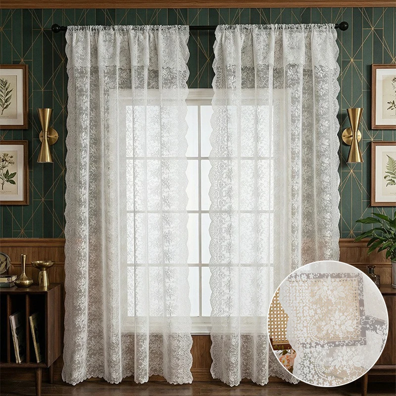 New 1/2pcs White European Luxury Living Room Curtain,Non Perforated French Curtains-Privacy & Light Filtering, Machine Washable