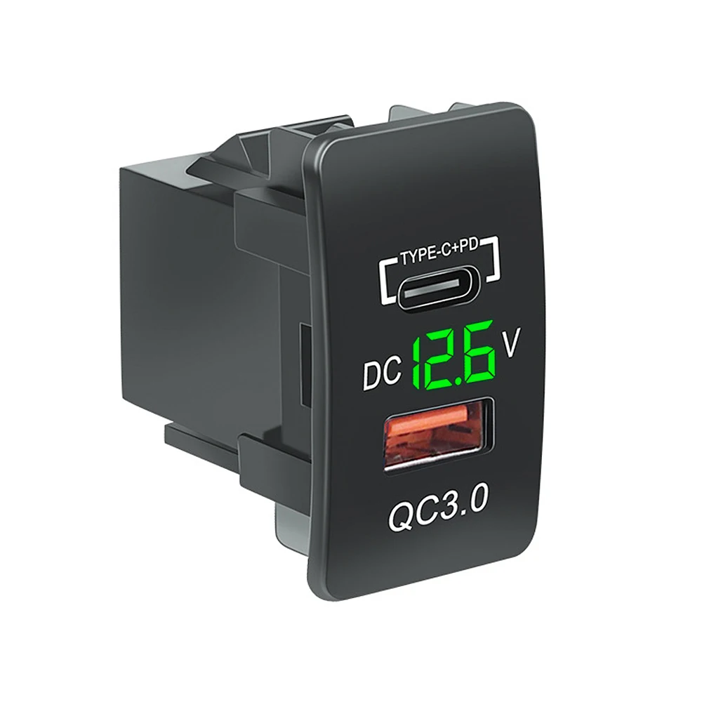 12V-24V Car Charger QC3.0 Type C PD with LED Voltmeter Outlet Waterproof USB Charging Port Adapter for Honda Old Style Modify