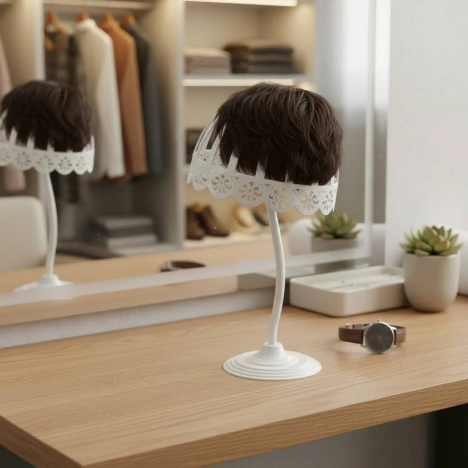 

Countertop Hairpiece Stand Stable Base Hat and Hairpiece Holder Headwear Storage Rack Multiple Uses Dome Head Display for Closet