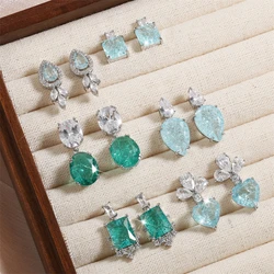 UILZ Luxury Blue Pink Rectangle Cubic Zirconia Dangle Earrings for Women Girls Fashion Jackpot Wedding Party Jewelry