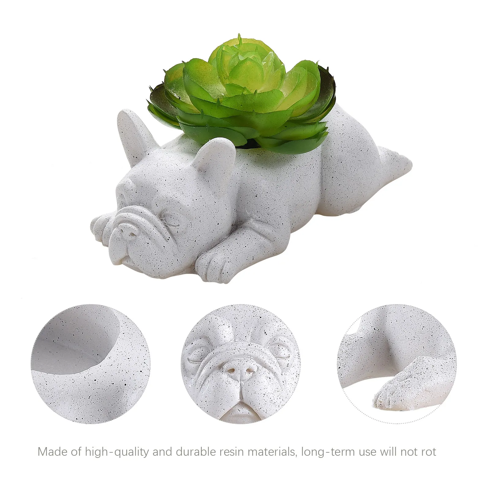 Cute Dog Shape Flowerpot Figure Tabletop Ornament Resin Flower Plant Pot White French bulldog planter Garden Home Decor