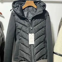 Chaqueta con capucha de algodón para mujer, Chaqueta de manga larga con cuello levantado, retales, para mostrar tu belleza, otoño e invierno, 2024