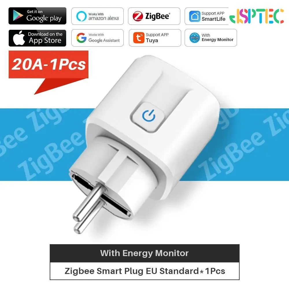 Tuya Smart Plug Zigbee EU 16A/20A Smart Socket met energiemeter, timer, spraakbesturing, werkt met Alexa, Google Home en Alice