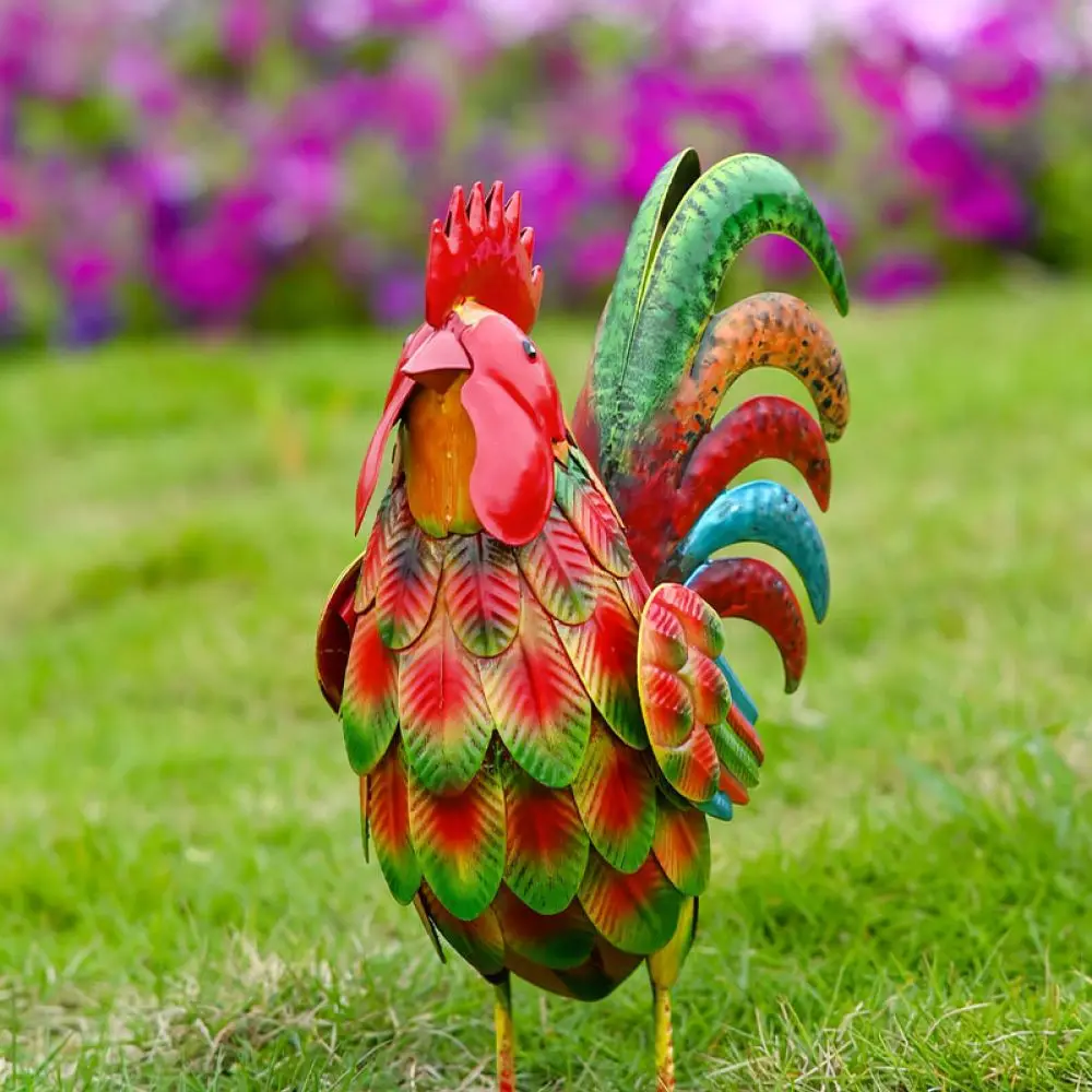Metal Rooster Ornament Realistic Garden Statue Iron Animal Sculpture Outdoor Yard Lawn Decor Art Craft Figurine Ornament