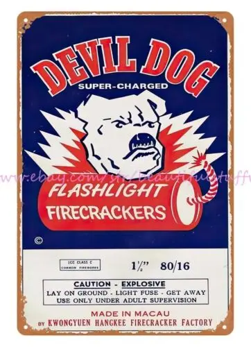 collector reproductions Devil Dog firework Firecrackers metal tin sign