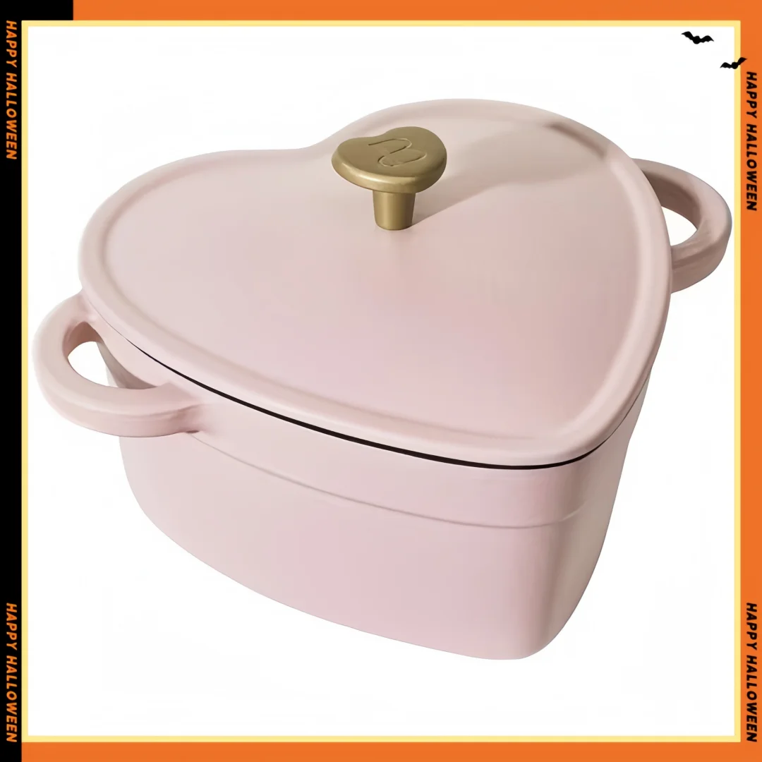 

Голландская духовка с розовым шампанским в форме сердца: чугун 2QT, с антипригарным покрытием, безопасная для духовки, подарок для особых случаев.