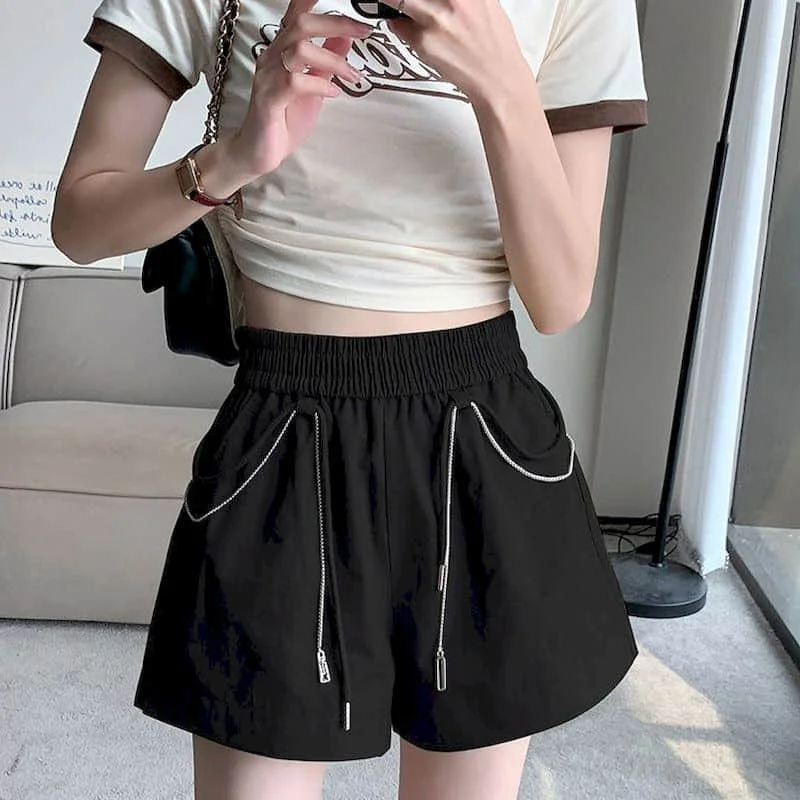 Basic A-line Shorts Women Summer Sale Korean Style Casual Hot Pants Elastic Waist Drawstring Design Sweatpants Women Clothing