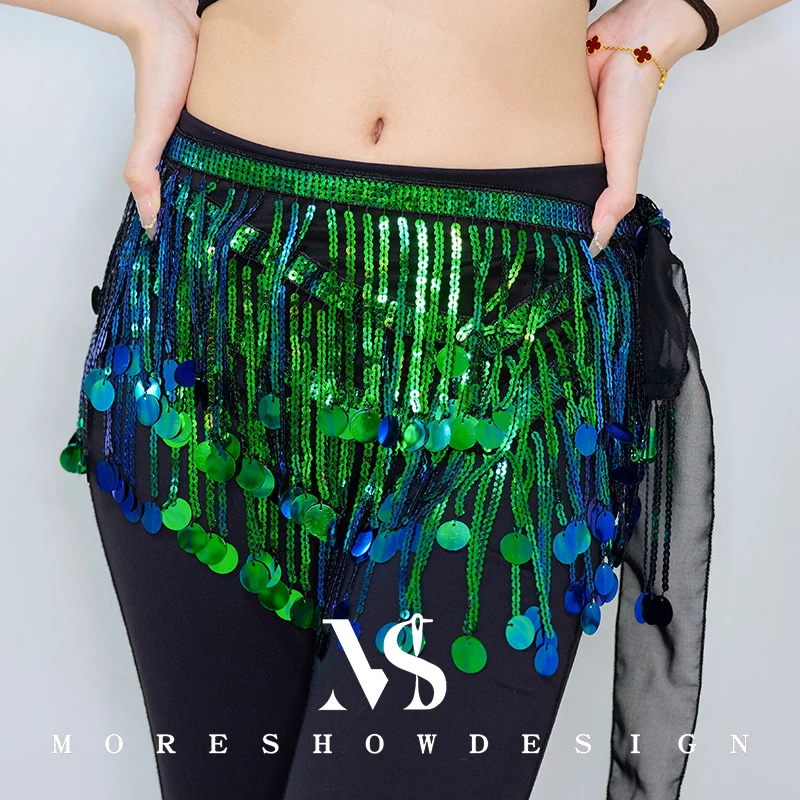 Bufanda de cadera para danza del vientre, cinturón de cintura para mujer, cinturón de cadera con borlas y lentejuelas, trajes para el escenario, accesorios de baile