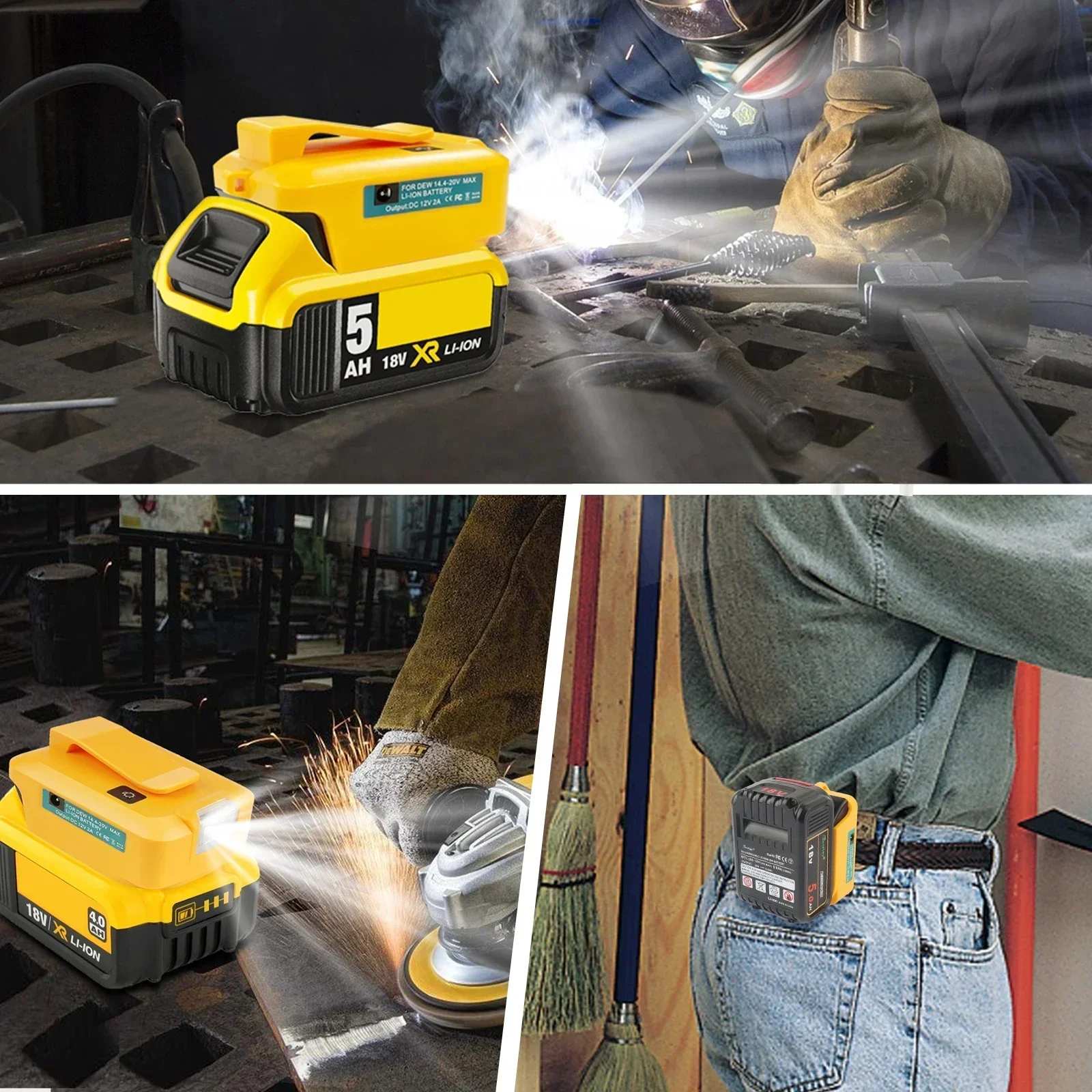 2 USB Battery Adapter For Dewalt LED Work Light 18V 20V 60V Li-ion Battery Power Tools DC 12V/2A Output Charger With Cilp