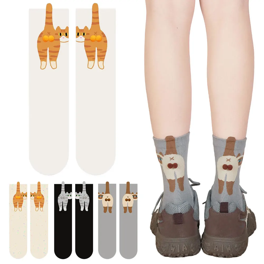 

Носки с мультяшными животными и шариками, мягкие хлопковые носки, носки средней длины с котиками, оригинальные подарки для любителей кошек