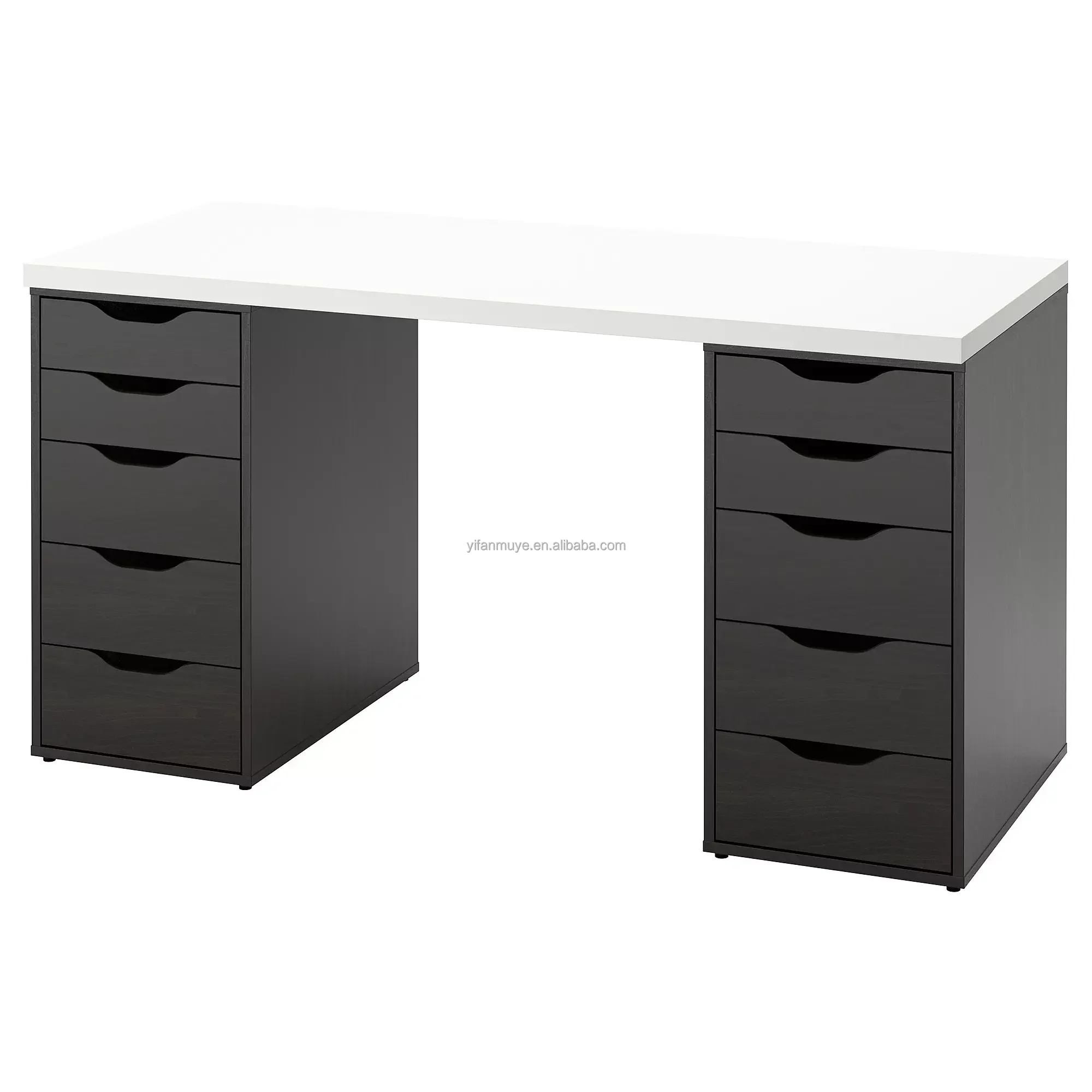 #Modern White Oak Dressing Table Vanity With Stainless Steel Assembled Design Big Storage & Many Drawers
