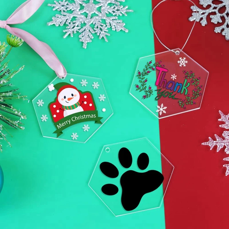 20Pcs 3 Inch Clear Hexagon Acrylic Christmas Ornaments Blanks For DIY Craft Flat Acrylic Ornament For Christmas Bauble