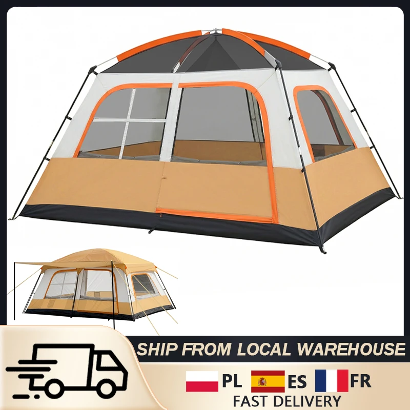 Carpa Familiar de Doble Capa para 4-6 Personas con Divisiones Extraíbles, Toldo Frontal, Ventanas Superiores con Mosquitera Transpirable