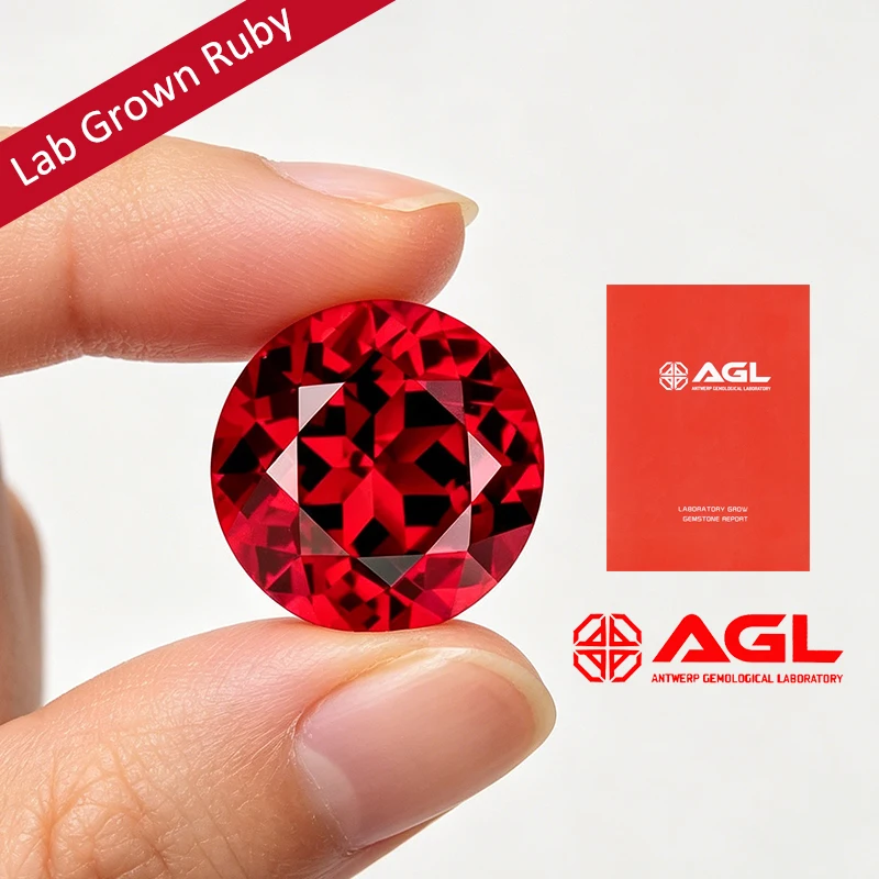 Top Pigeon Blood Lab Grown Ruby Gemstone Round Cut Synthetic Hand-cut Charm Beads Loose Diamond Gems with AGL Certificate