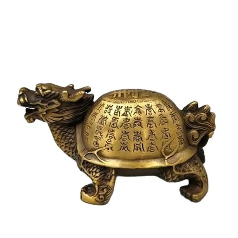 

Chinese Old Brass Gold Plated Inscription Dragon turtle statues YR