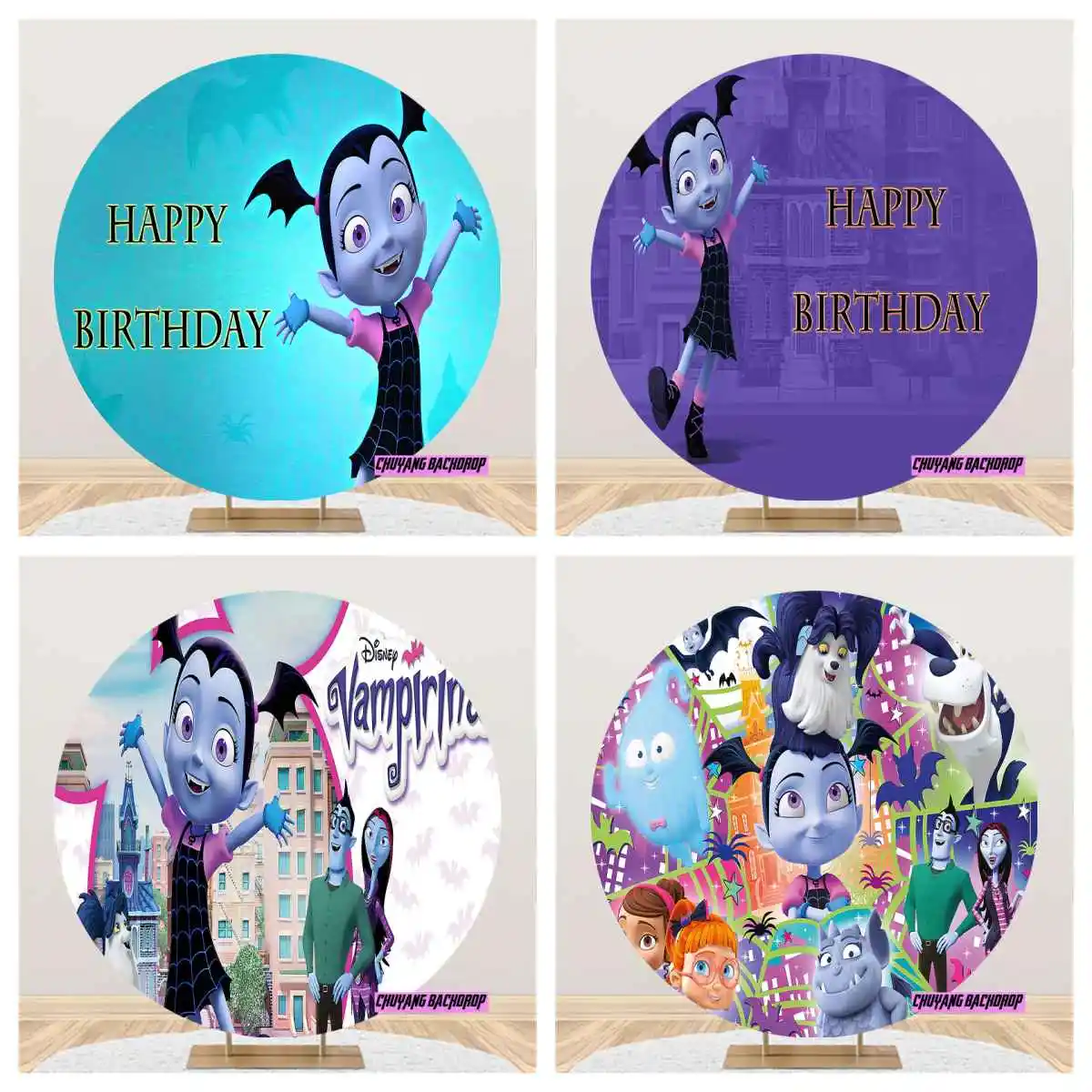 Halloween Vampirina Elastic Princess Little Girl Backdrop Round Cover Girls Birthday Party Photography Backdrop Decor Banner