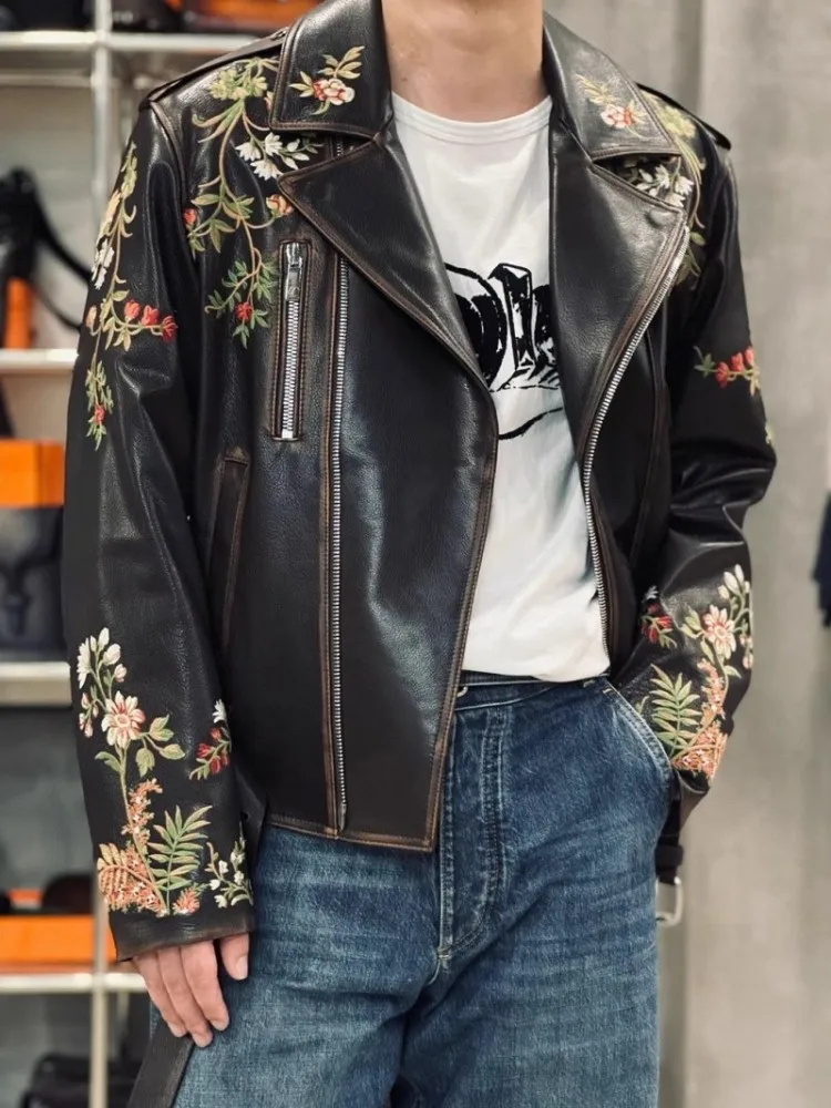 High Quality Men Genuine Leather Jacket Luxury Vintage Italian
