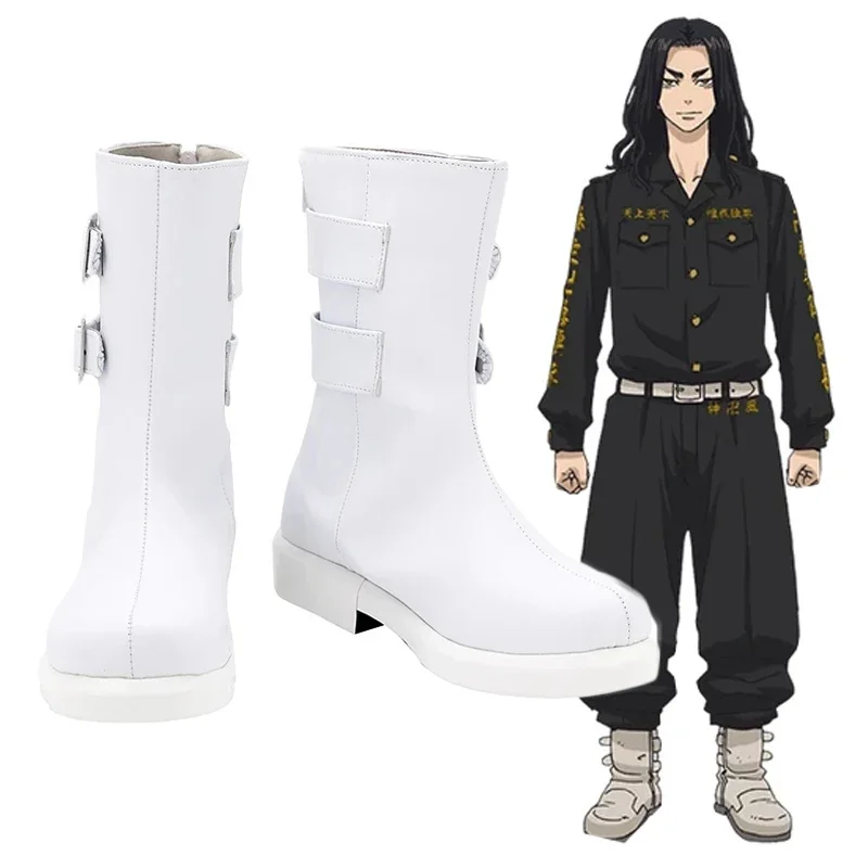 Zapatos de cosplay de Anime KEISUKE BAJI para fiestas de Halloween, con diseño de swastika, Sano Manjiro, botas blancas cortas para adultos, tanto para mujeres como para hombres.