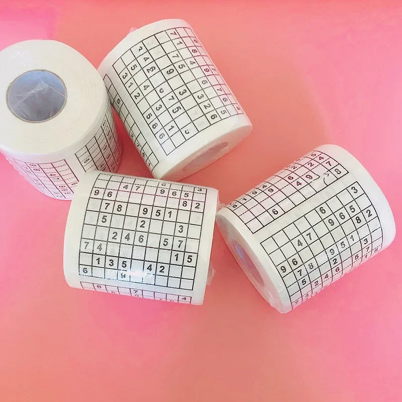 1PC Creative Sudoku Game Toilet Paper Games Roll Paper Towel Tenacity Durable Funny Printed Toilet Paper Bathroom Accessories