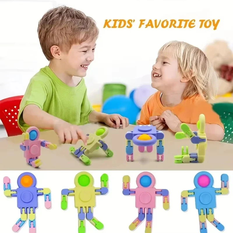 Fidget Spinners Baby Toy Robot Kids Boys Girls Party Favors Sensory Fidget Toys Deformable Chain Stress Relief Birthday Gifts