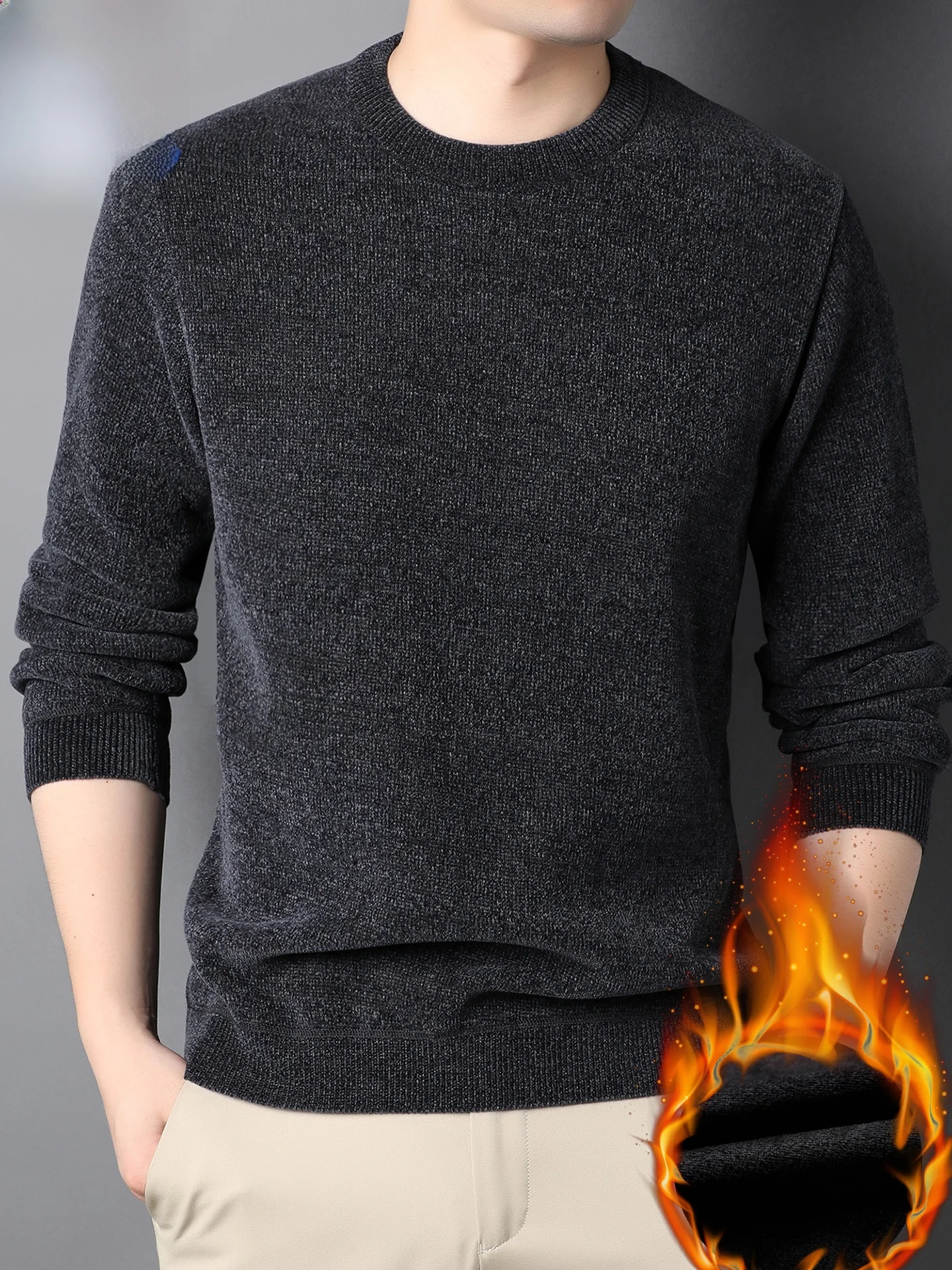 

Thiened шерстяной вязаный свитер мужской круглый Ne внутренняя одежда в наличии пушистый теплый зимний топ повседневный Sle полиэфирное волокно