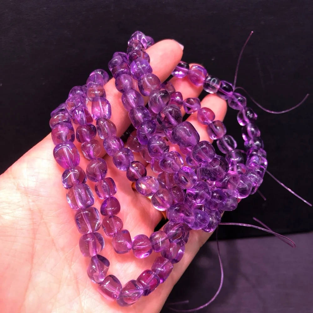 Natural Amethyst Sugar Bean Bead Bracelet Women Reiki Healing Strand Bangles Jewelry For Female Gift 1PCS