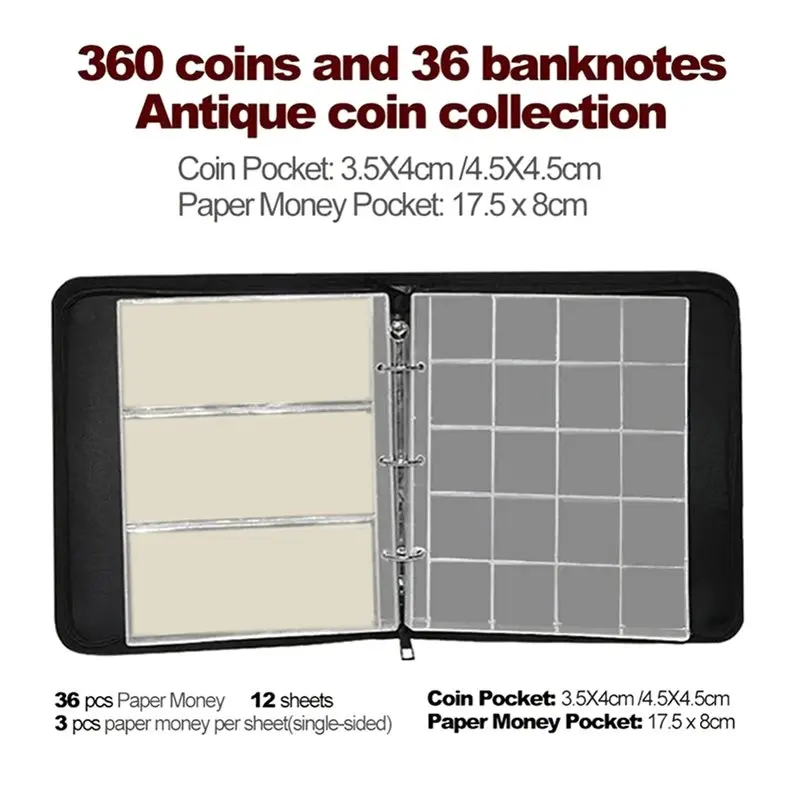 ABKQ-360 Pocket Coin Organiser Sleeve Album Fireproof Coin Collection Bookends Money Clip For Collection Supplies