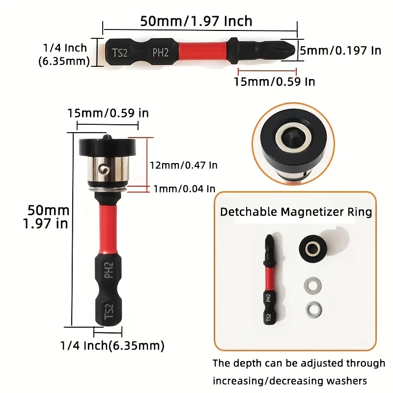 ‌Cross Bits - Self-Tapping for Wood/Drywall | Industrial Grade w/ Strong Magnet | Air/Electric/Hand Drill‌ 5PC S2 Steel Magnetic
