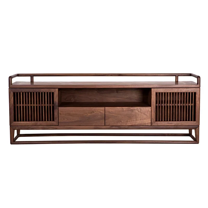 

New Chinese wood mahogany solid wood coffee table TV cabinet combination wall cabinet simple black walnut floor cabinet