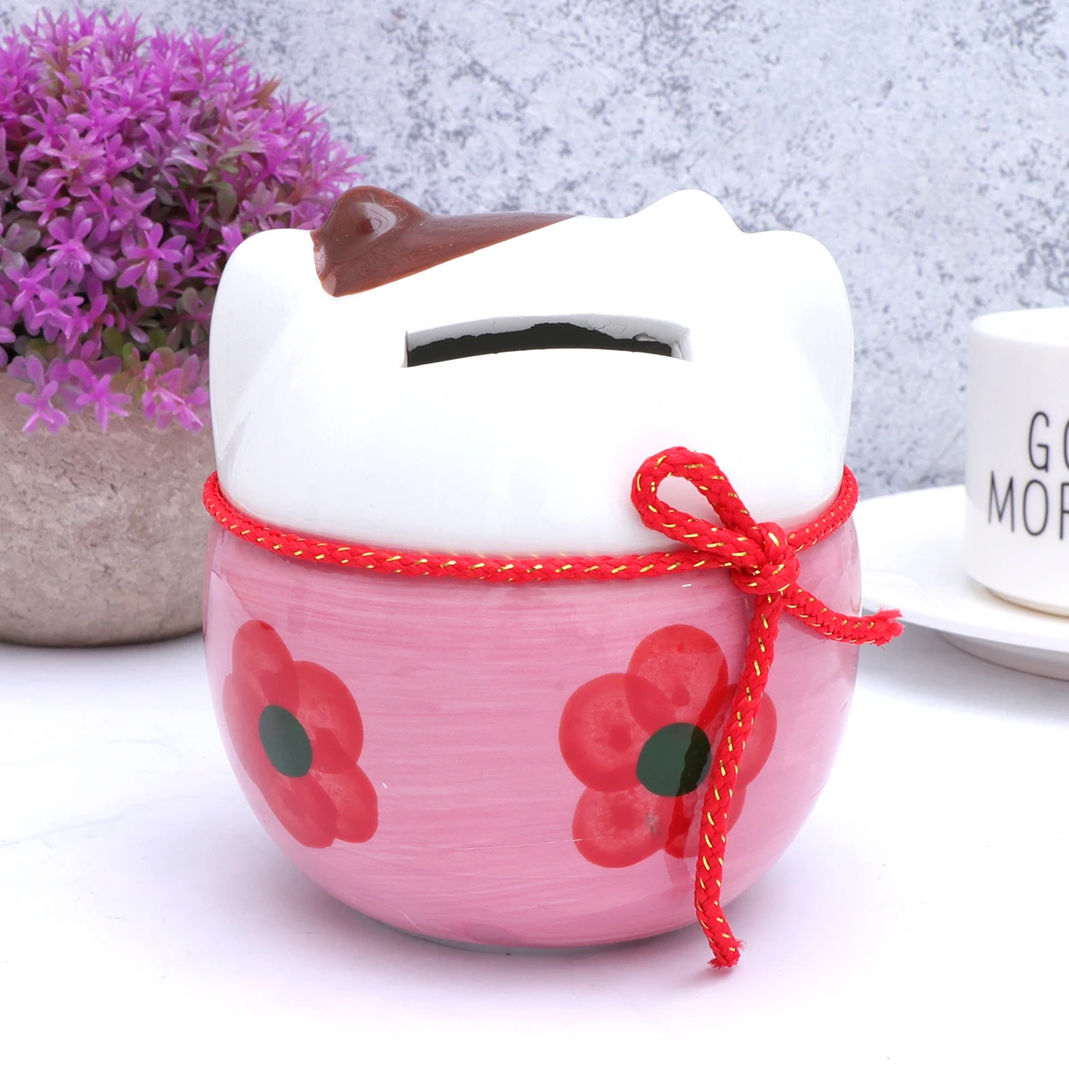 

Creative Ceramic Maneki Neko Cat Candy Box Coin Piggy Bank for Home Shop Decor Business Wedding Gift (Pink) Cat Candy Box