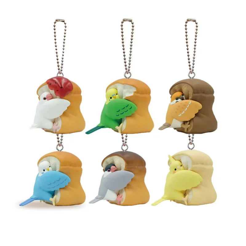 Original Gashapon Toys Keychain Cute Parrot Bread Toast Anime Action Figure  Kawaii Cockatiel Birds Doll Pendant Collectible Toy