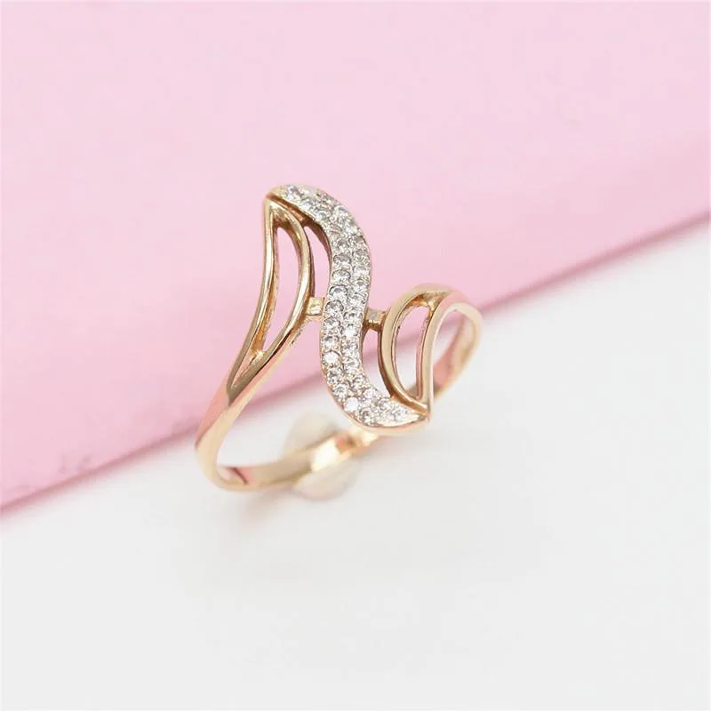 New design 585 purple gold fashion geometric inlay crystal rings for women creative glamour party 14K rose gold jewelry