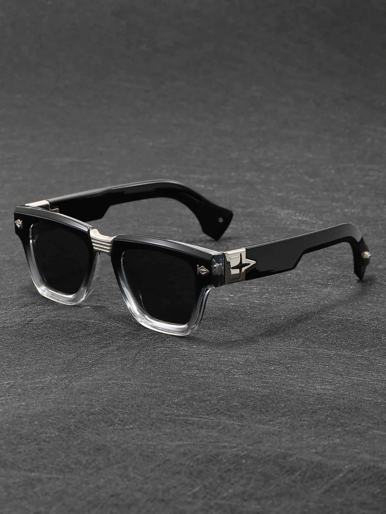 High Street Retro Black Translucent Gradient Frame Glasses | Metal Cross Rivet Details Square Frame