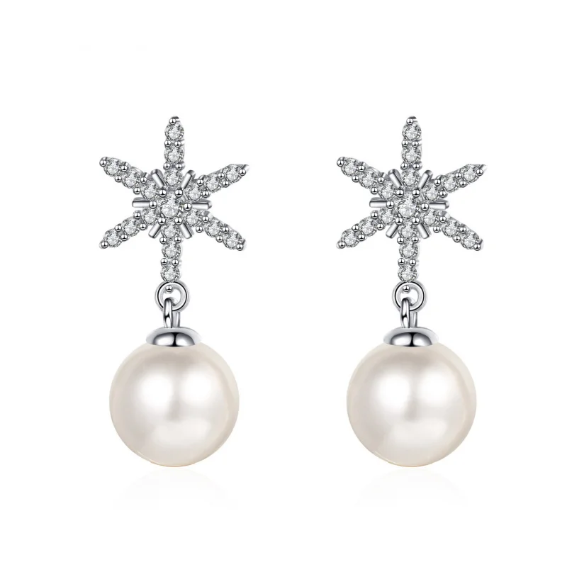 S925 sterling silver pearl Moissanite earrings  Simple, dazzling, light luxury and high-end jewelry
