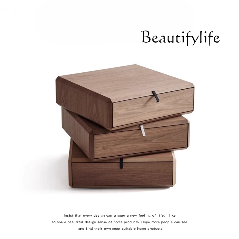 Italiaans minimalistisch creatief massief houten nachtkastje, modern design, multifunctioneel slaapkamerkastje