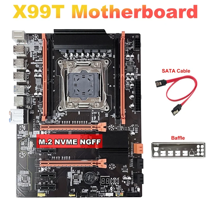 

X99 Motherboard +Baffle+SATA Cable LGA2011-V3 M.2 NVME NGFF Support E5-2609 E5-2650 E5-2667 V3 CPU Replacement Kit