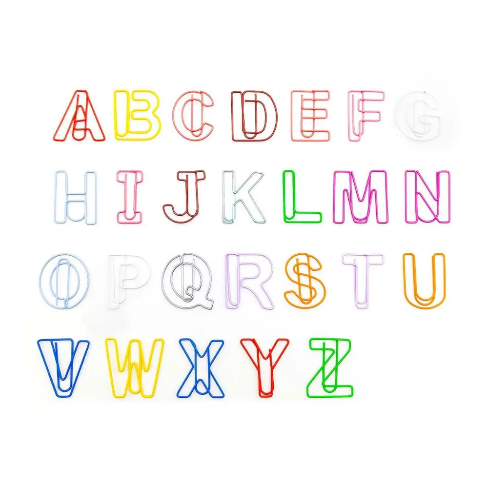 

26pcs Kawaii Binder Clips Alphabet Paper Clips Hollow Metal Photo Tickets Holder DIY Bookmark Letter Paper Clips Student