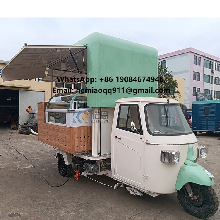 Customized Mobile Tricycle Food Cart Ice Cream Truck Electric Tuk Tuk Ape Food Truck Outdoor Bar with Equipment