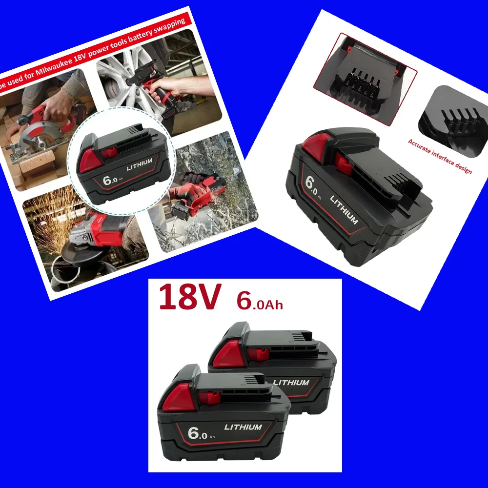 

6000mAh For Milwaukee M18 18V Replacement For Milwaukee M18B5 XC Li-ion battery 48-11-1815 2604-20 48-11-1850 charger