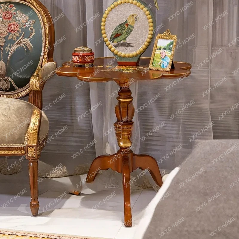 Y European-Style Country Luxury Hand-Painted Solid Wood Carved Corner Table