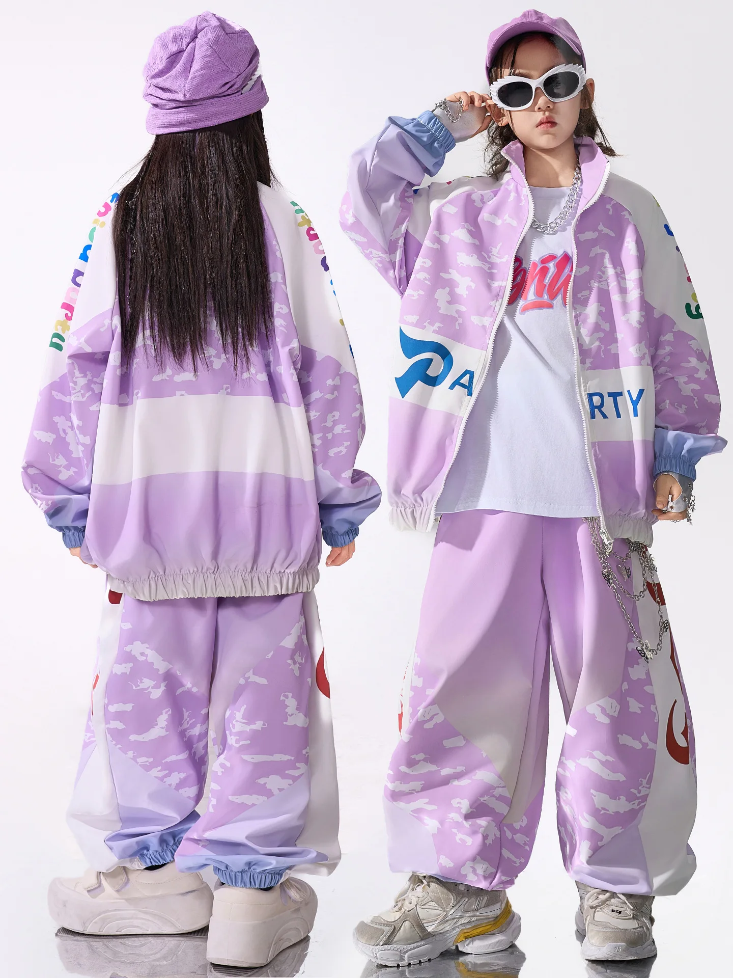 십대 녹색 스포츠 정장 헐렁한 힙합 의류 긴 소매 코트 바지 소년 소녀 가을 겨울 거리 댄스 의상