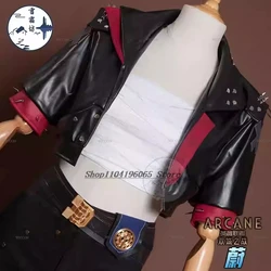 VI V Violet Arcane S2 Outfit Cosplay LOL Anime Coat Pants Tattoo Clothing Black Suit Uniform Halloween Party Woman Roleplay
