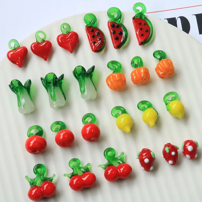 5pcsins summer small fresh watermelon orange small cherry diy glass fruit pendant earrings jewelry material wholesale