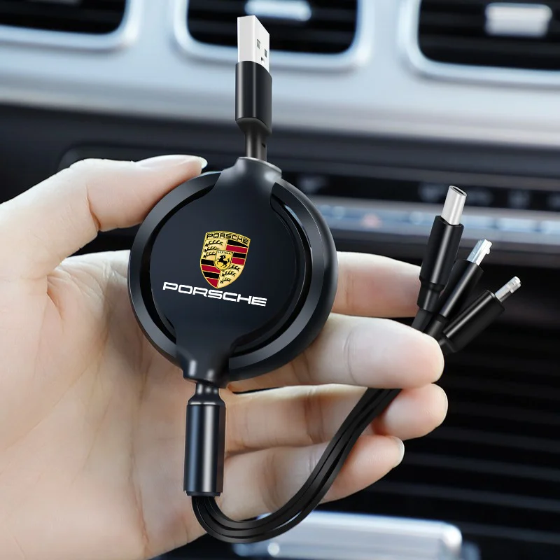 Выдвижное зарядное устройство 3 в 1, кабель Micro USB Type-C для Porsche 911 718 Taycan Panamera Cayenne Boxster Cayman